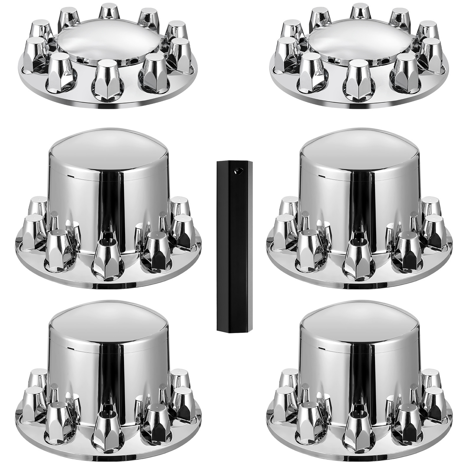 Chrome Hub Cover Semi Truck Wheel Axle Cover 33mm Lug Nut Front & Rear Thread-On