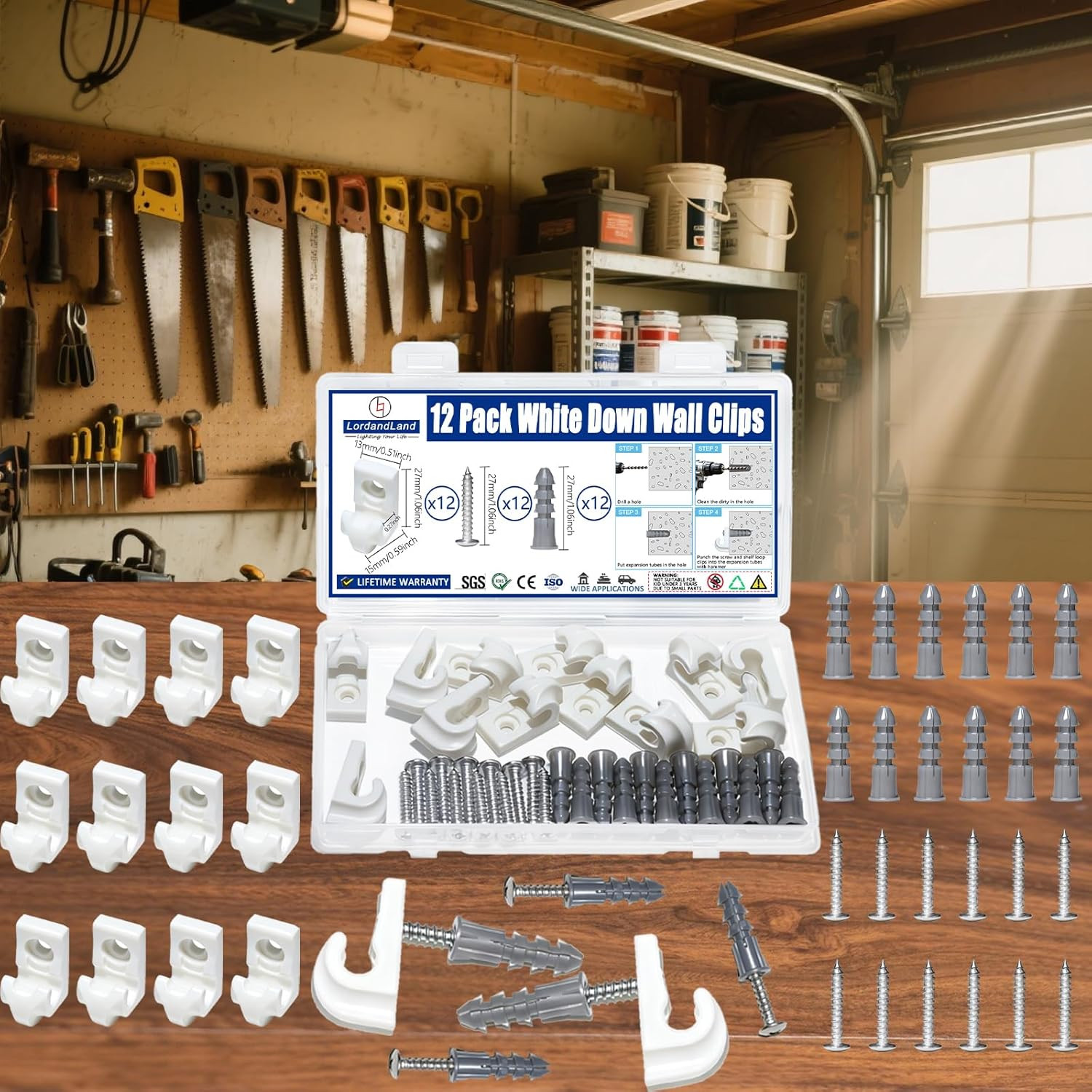 12 Pack White down Wall Clip Closet Shelves Clips Wire Shelf Loop Clips Plastic