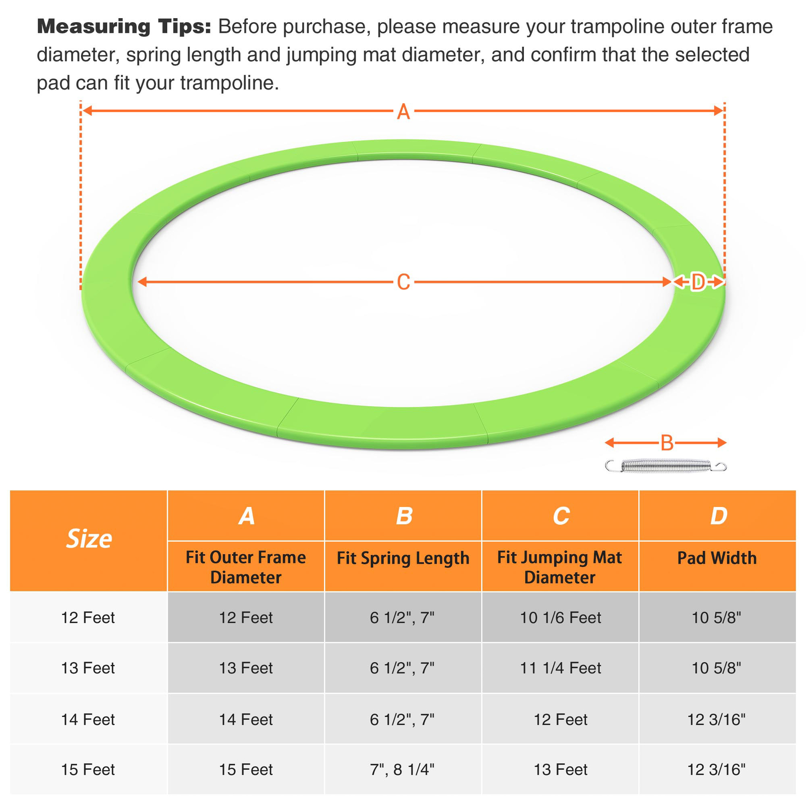 12 Ft Universal Replacement Round Trampoline Safety Pad PVC EPE Foam Protection