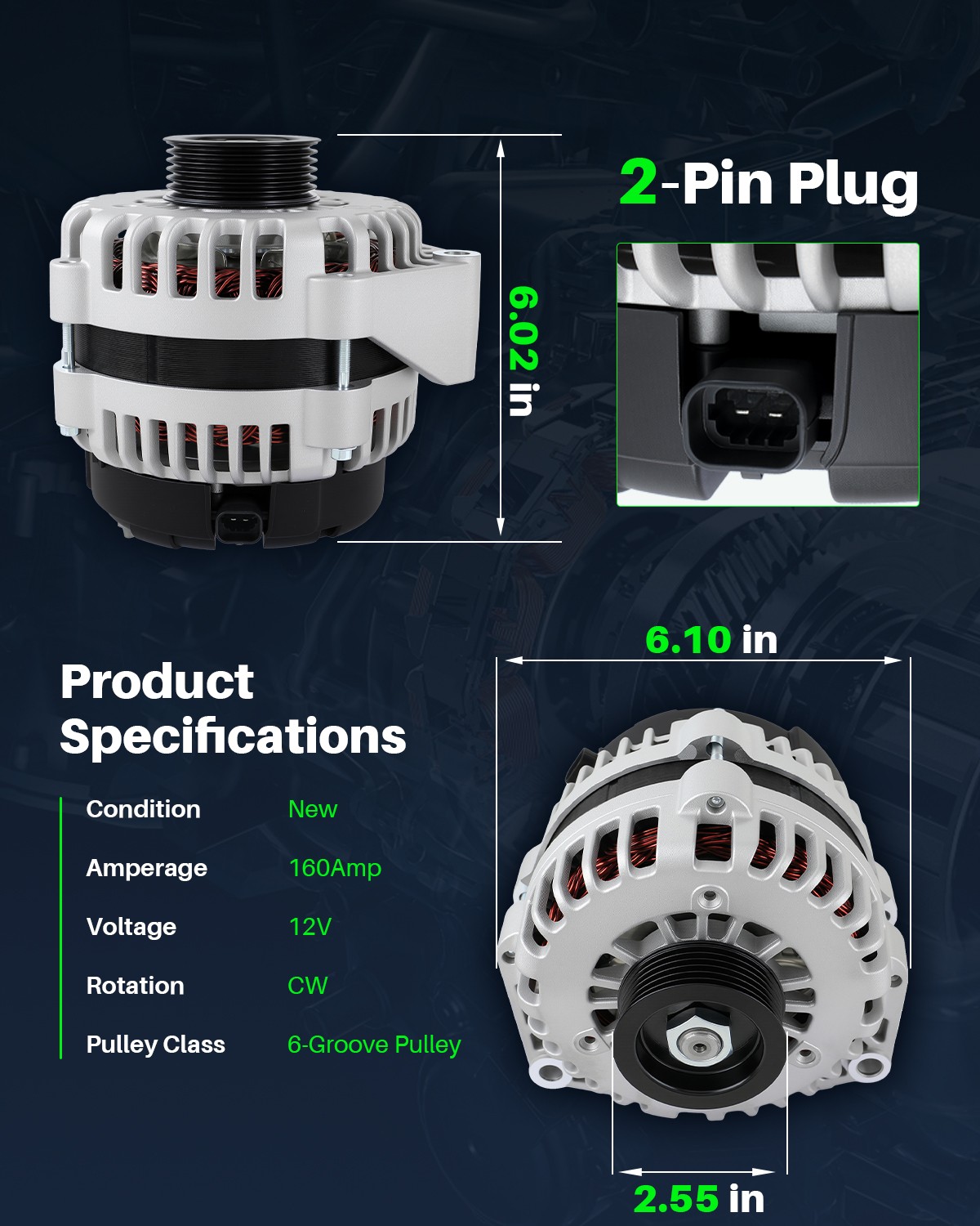 Alternator for Chevrolet Soleverado 1500 2500 HD 1500 2500 25877026 160Amp 12V
