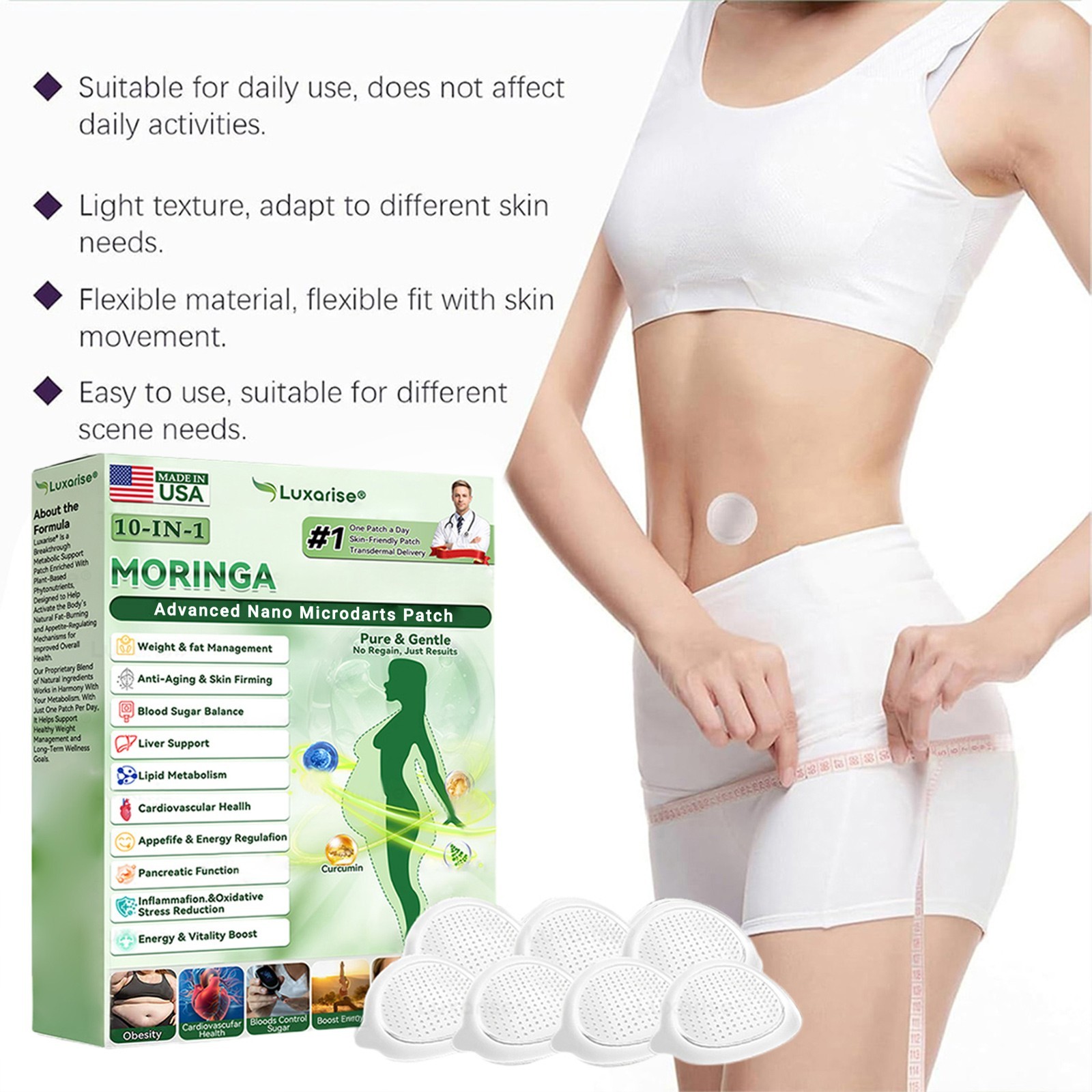 Luxarise Moringa & Berberine 10-in-1 Advanced Nano Microneedle Patch (1Pack 7PC）