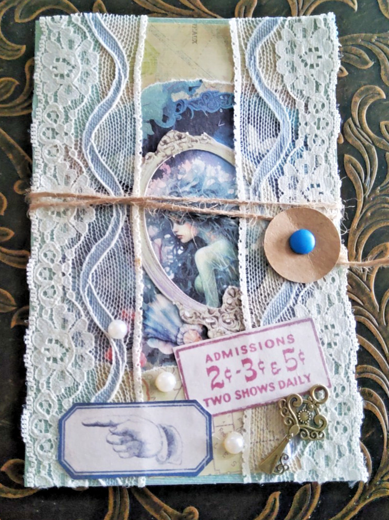 NEW Junk Journal Handmade Booklet Folio Vintage "Underwater" w/ Pockets Ephemera