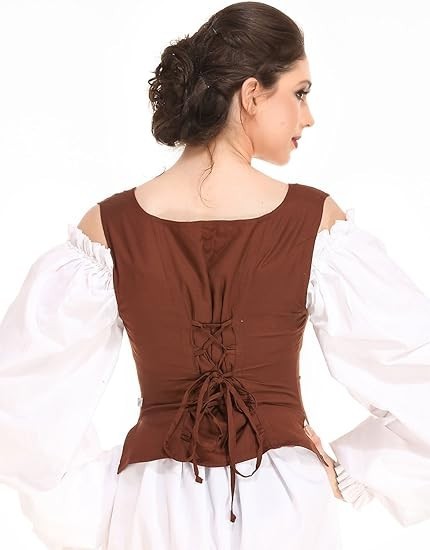 Medieval Wench Pirate Renaissance Costume Reversible Peasant Bodice Brown
