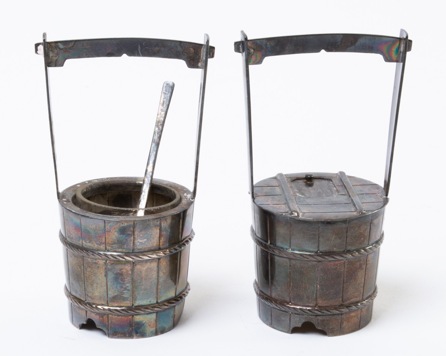 Vintage Japanese 950 Sterling Silver Salt Cellar & Pepper Shaker Set Buckets