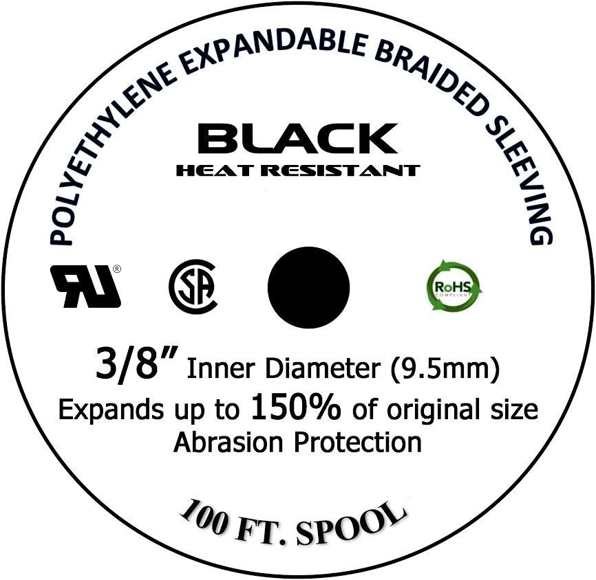 100 FT 3/8" Black Expandable Wire Cable Sleeving Sheathing Braided Loom Tubing