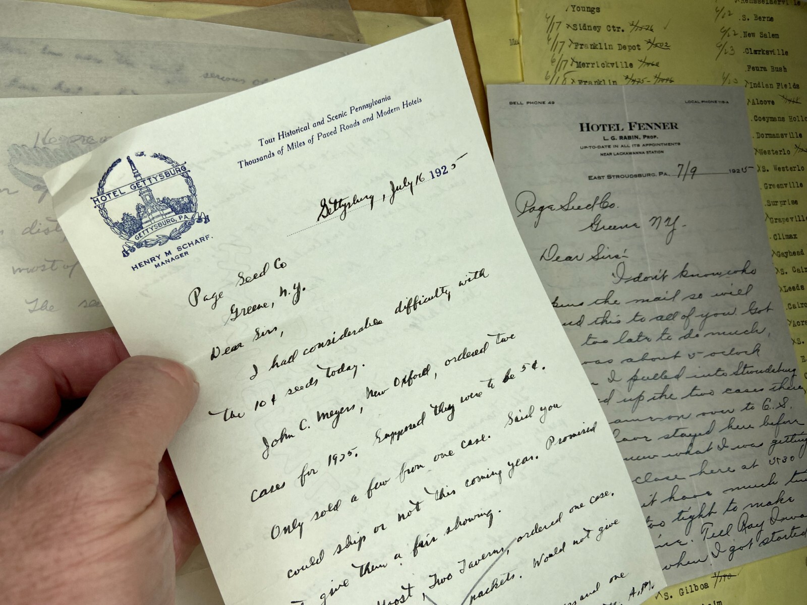RARE Letter Archive - Traveling Salesman - Page Seed Co Greene, NY 1925 NY, PA,