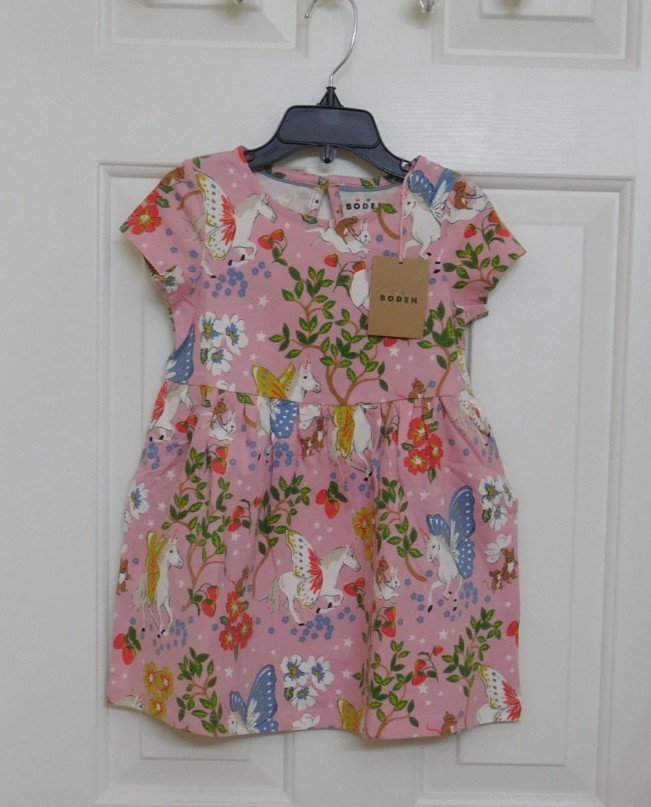 NWT Mini Boden Pink Enchanted Forest Unicorn Print Dress sz 2-3 Years