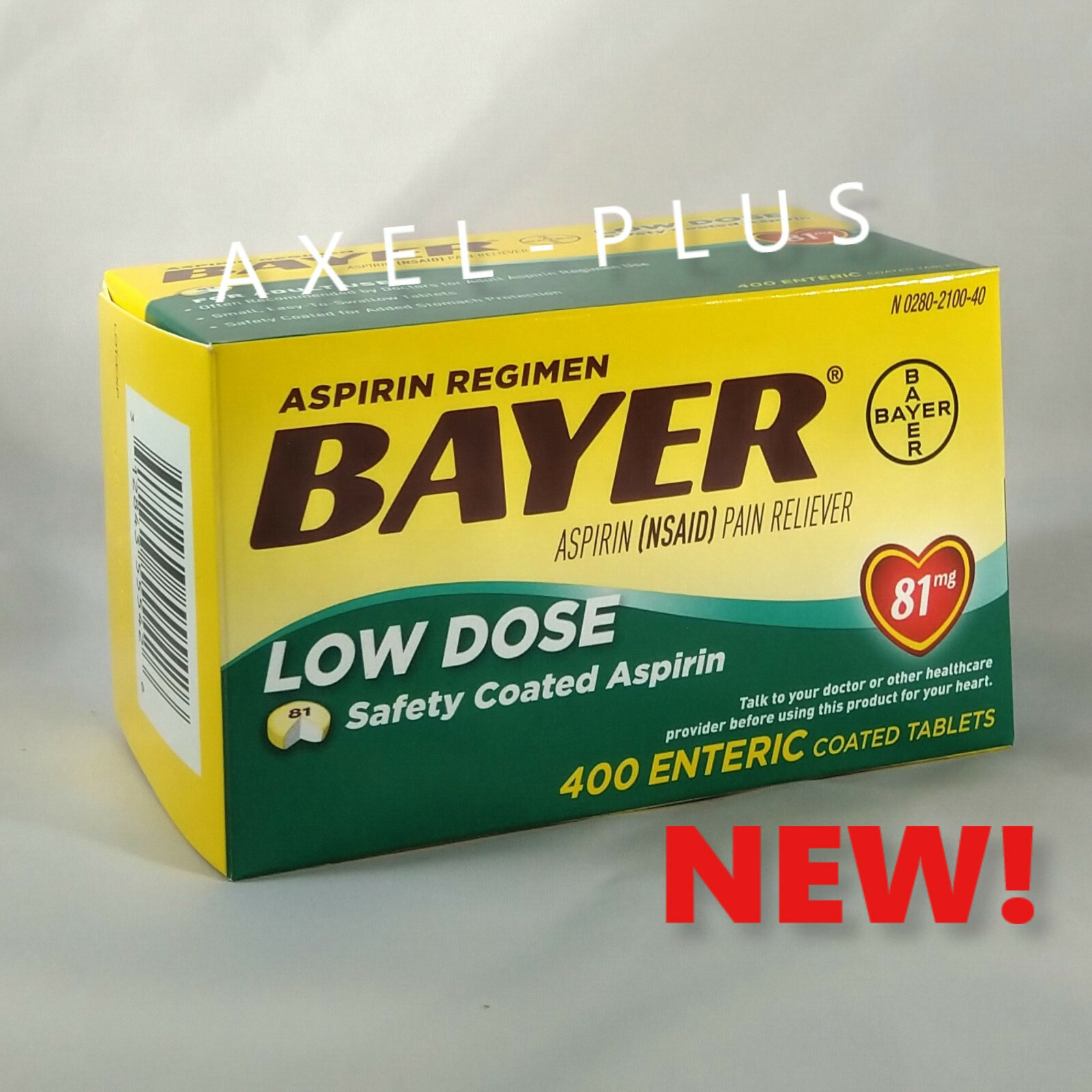 Bayer Low Dose Aspirin Regimen - 400 Tablets 81 mg  EXP 04/2028 enteric coated