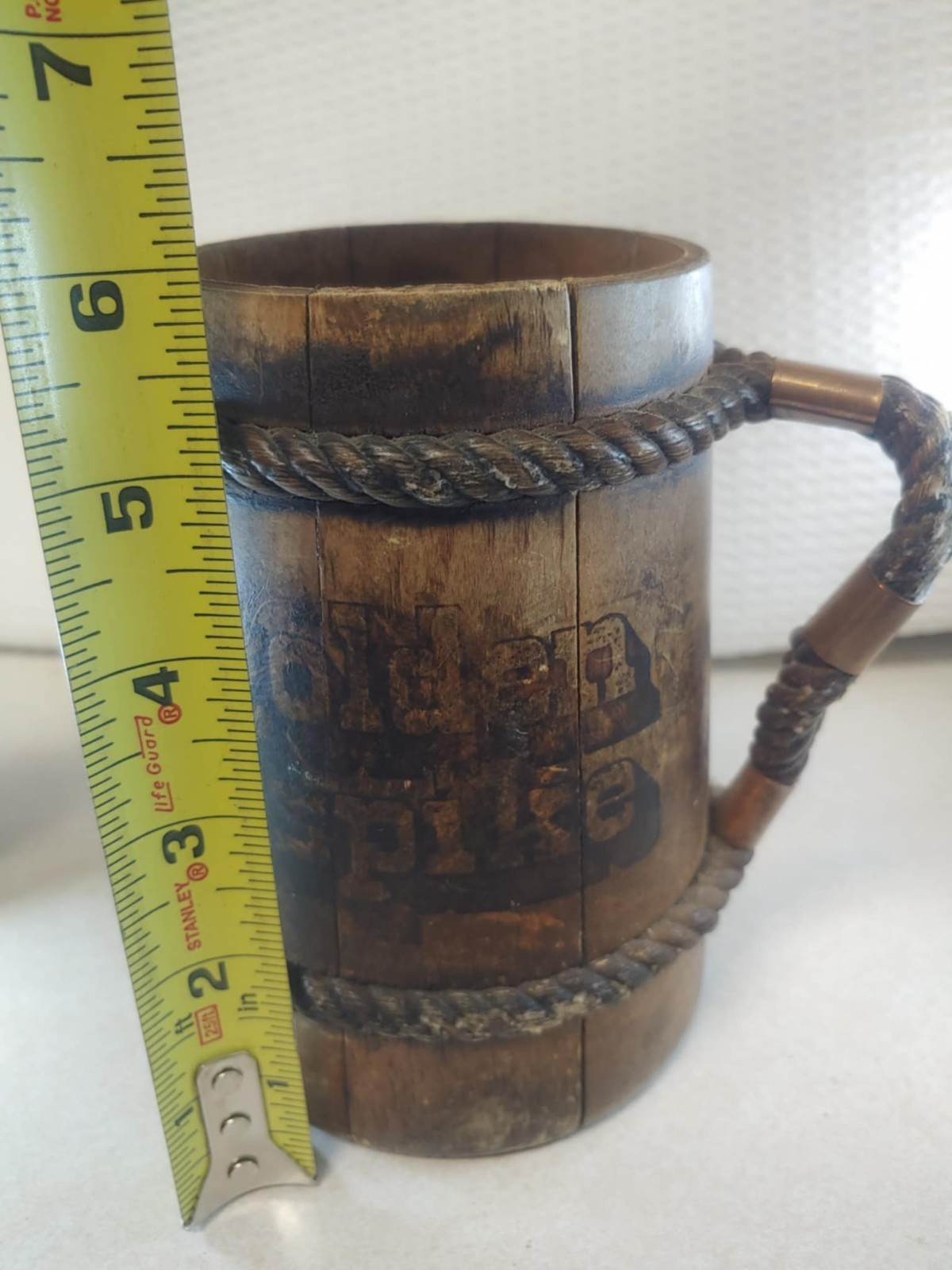 Wooden beer stein Tankard with rope handle Golden Spike No insert