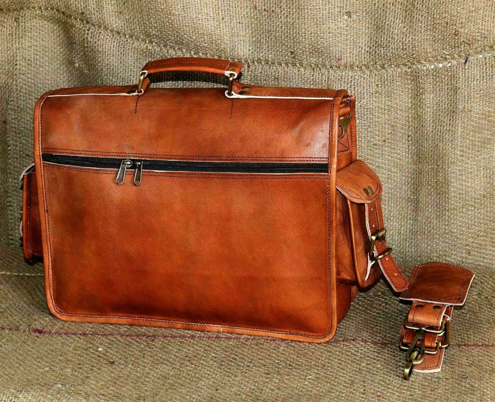 Genuine Leather Vintage Laptop Messenger Briefcase Bag Satchel Handmade Men's