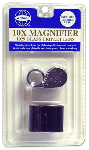 10X Glass Triplet Lens Coin Collector Magnifier Loupe Blister + Case Whitman New