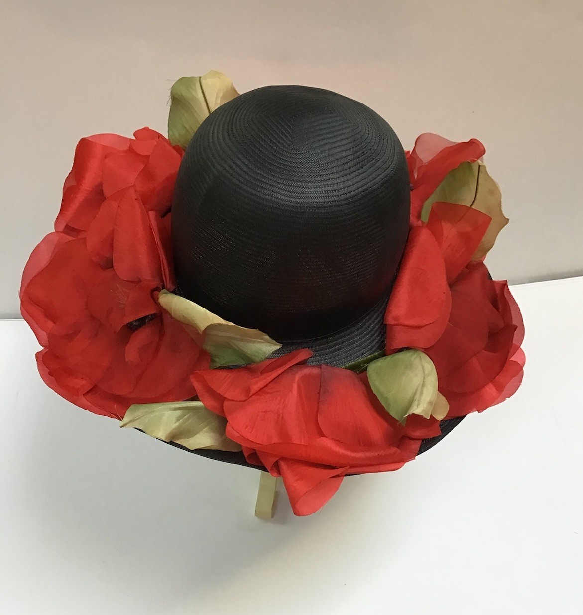 Vintage Women’s Hat Red Poppies Labeled Ranleigh Union USA Made Kentucky Derby