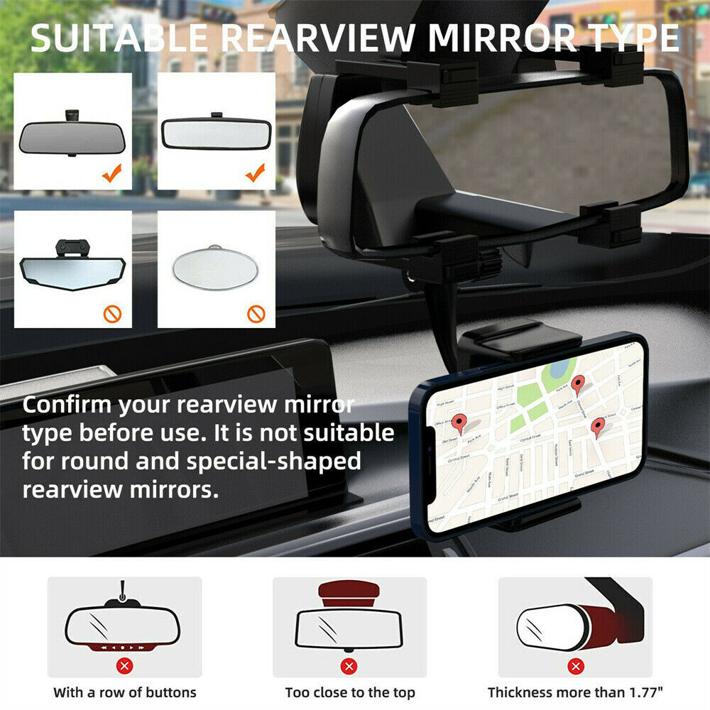Universal 360 Rotation Car Rear View Mirror Mount Stand GPS Cell Phone Holder US