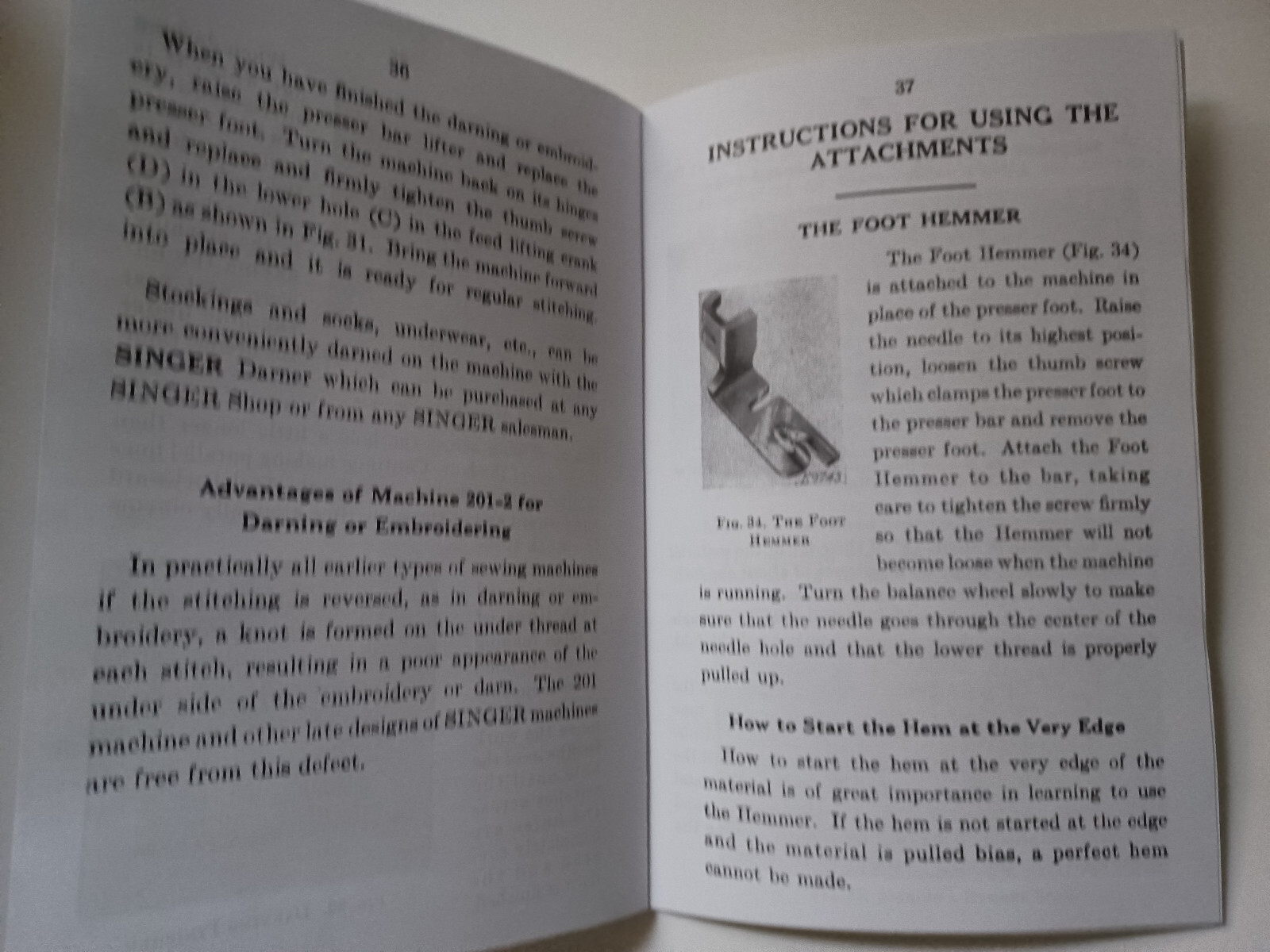 Singer 201-2 Manual Instruction Sewing Machine Reprint (Model 201)