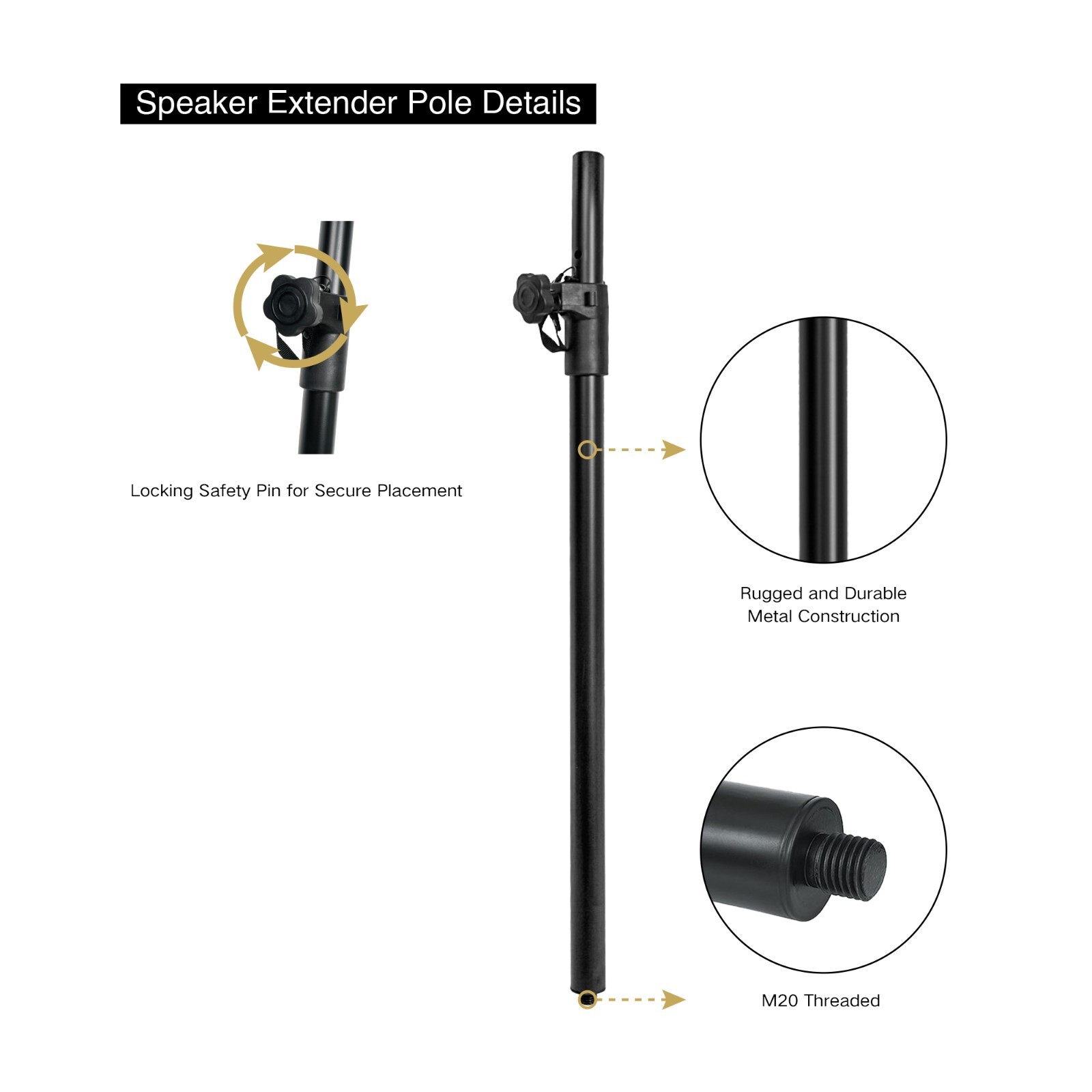 Sound Town 2-Pack Subwoofer Speaker Poles Adjustable Height M20 Fit STSDA-M54B