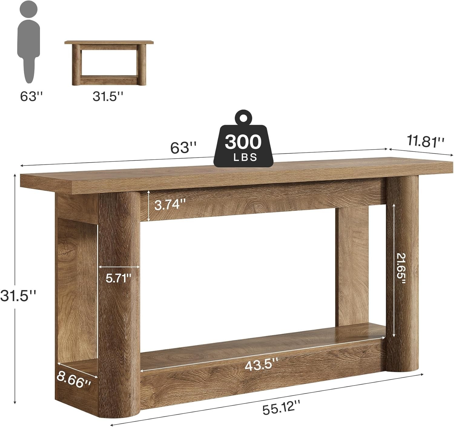 63'' Farmhouse Console Table Narrow Entryway Sofa Table with Storage for Hallway