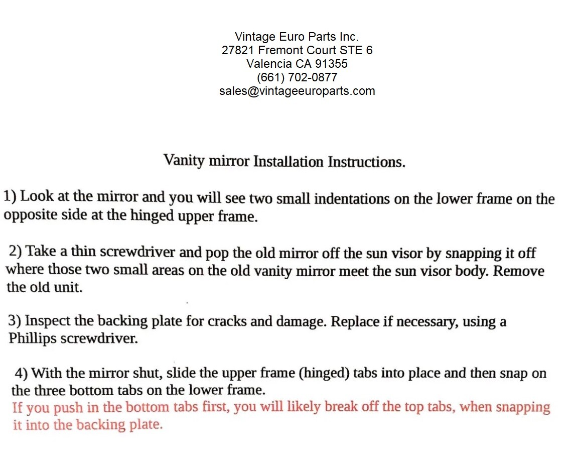 Sun Visor Vanity Mirror fits Mercedes R129 SL500 SL320 SL600 500SL 300SL