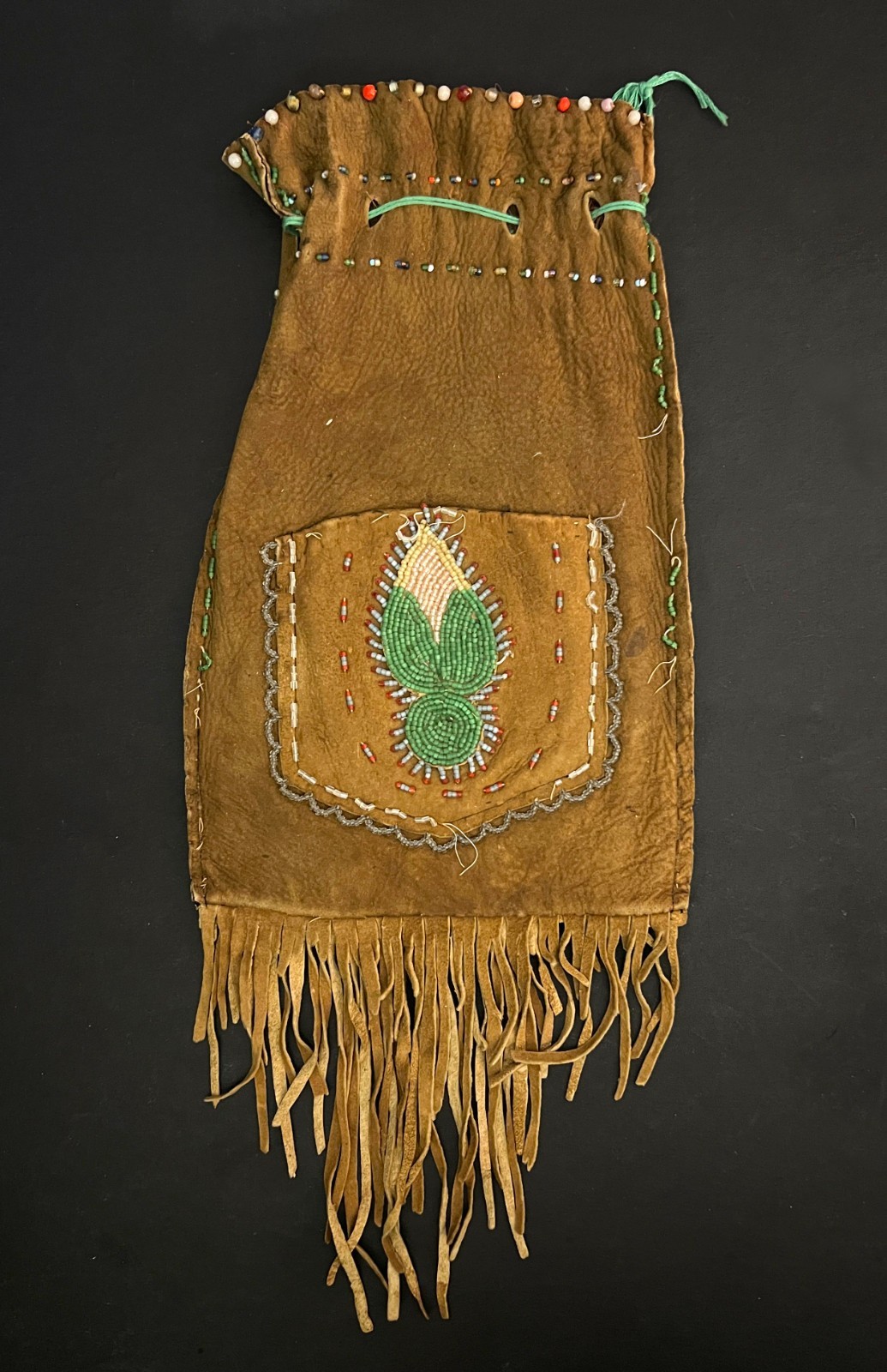 CREE-METIS BEADED BUCKSKIN BAG-POUCH Hand-Made Antique Native American Art