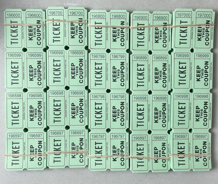 Green Raffle Tickets Package of 500 Folded Flat Double Stub Split The Pot 50/50