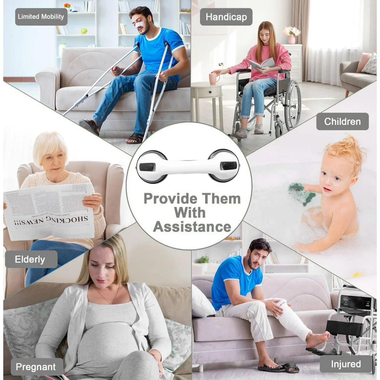 2PKS Helping Handle for Shower Suction Grab Bars for Bathroom Portable Safety