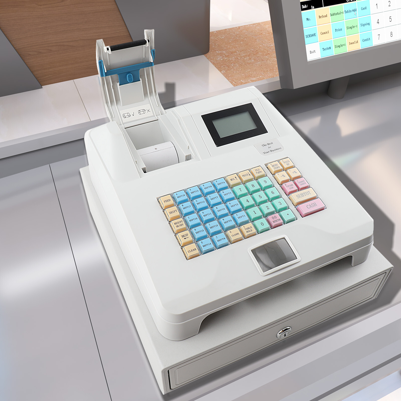 48 Key Electronic Cash Register LED Display Retail POS System Cash Register 12V