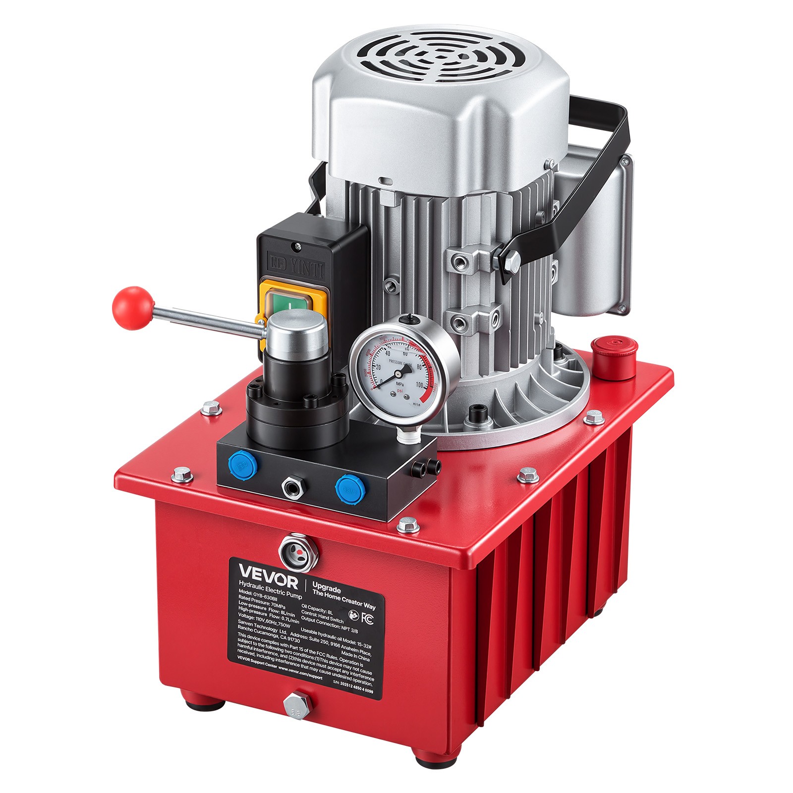 VEVOR Electric Hydraulic Pump 750W 10000 PSI Double Acting Hydraulic Power Unit