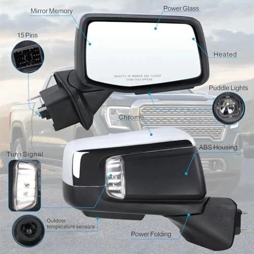 Right Passenger Side Mirror Compatible With 2019-2025 GMC R-15Pins Chrome