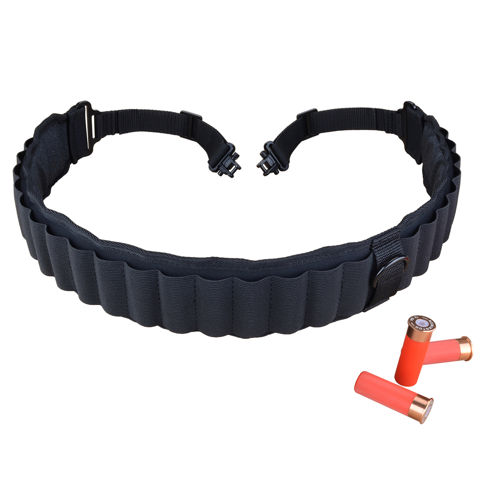 Black Shotgun Sling with 25 Shell Holder, 2 Point Non-Slip Adjustable Ammo Sling
