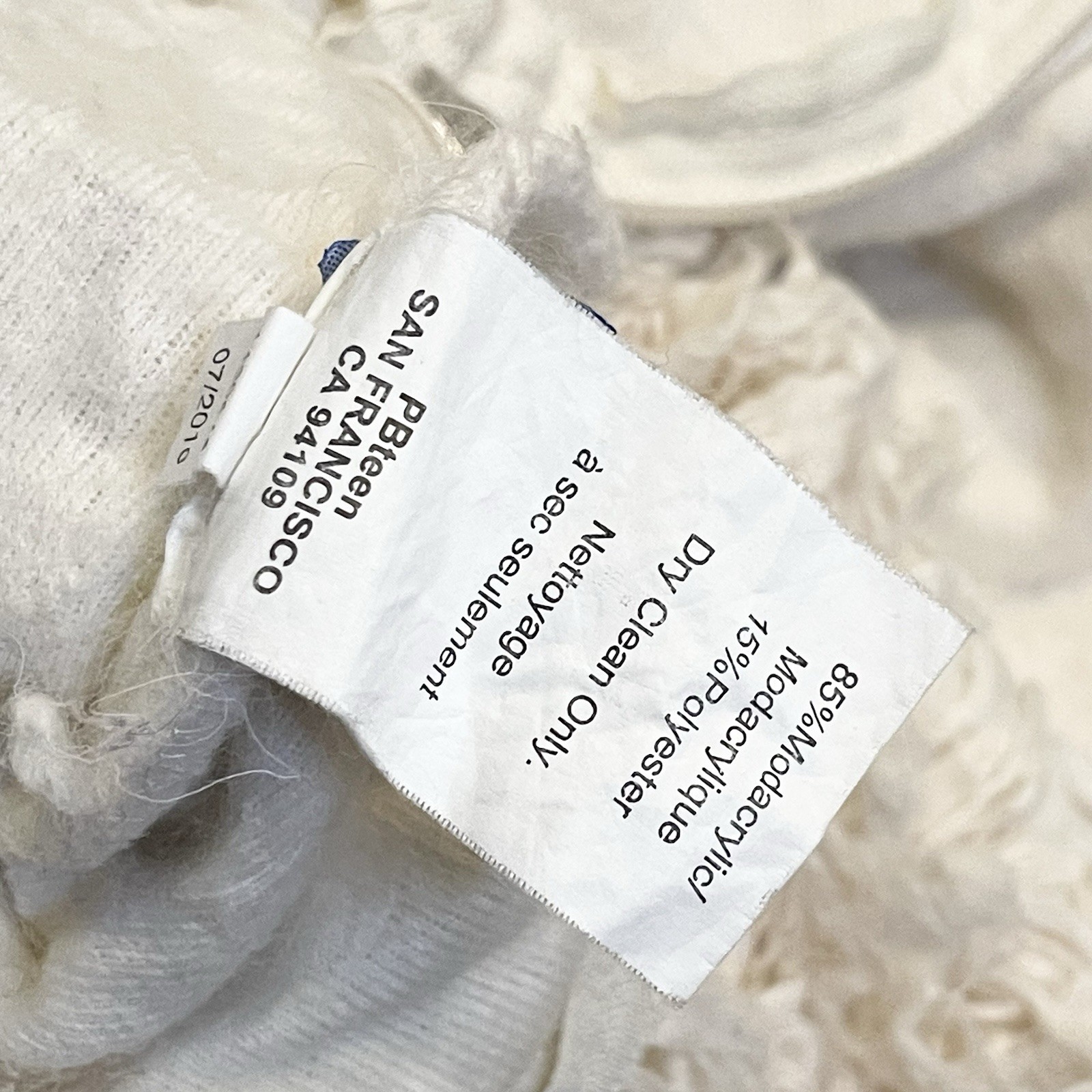 Pottery Barn Teen Ivory Shaggy Faux Fur Bean Bag Cover Retro Boho Zip Closure