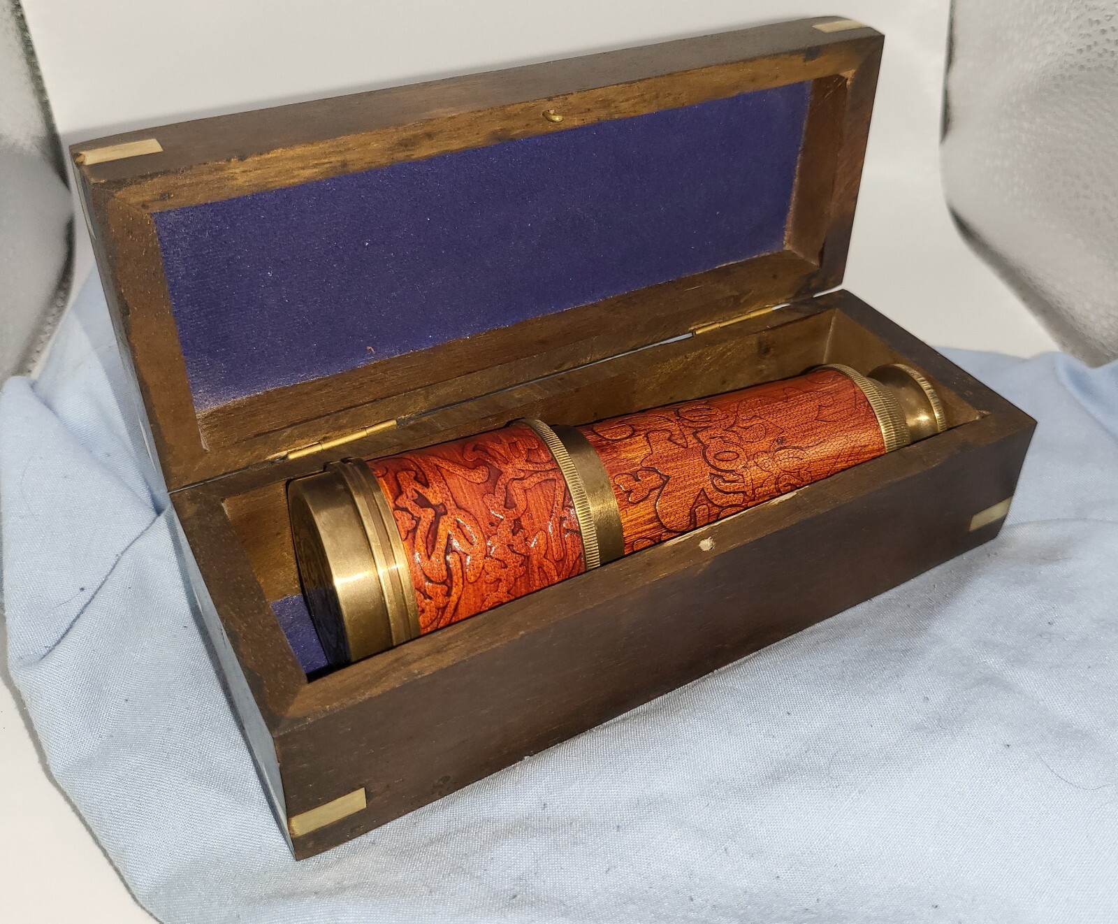 Vintage Telescope Antique Astronomy Space Stars Old Gold Lustre Wooden Box Retro