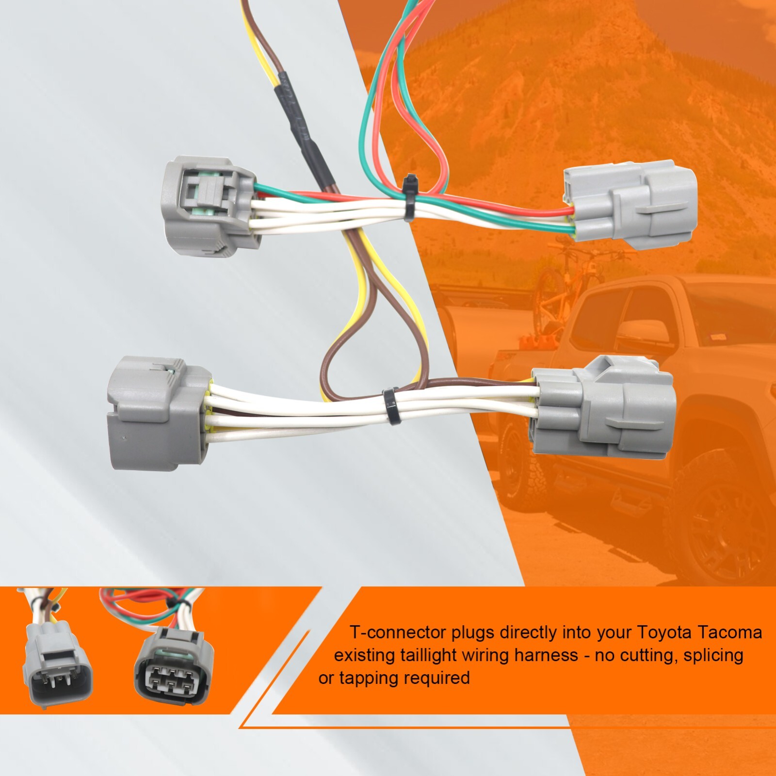 Custom T-connector Harness 4-Way Flat Trailer Output for 2005-2015 Toyota Tacoma