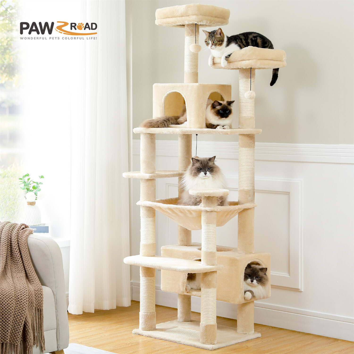 PAWZ Road Cat Tree Tower Scratching Post Scratcher Condo Bed 72.4"/64.5"/53.5"