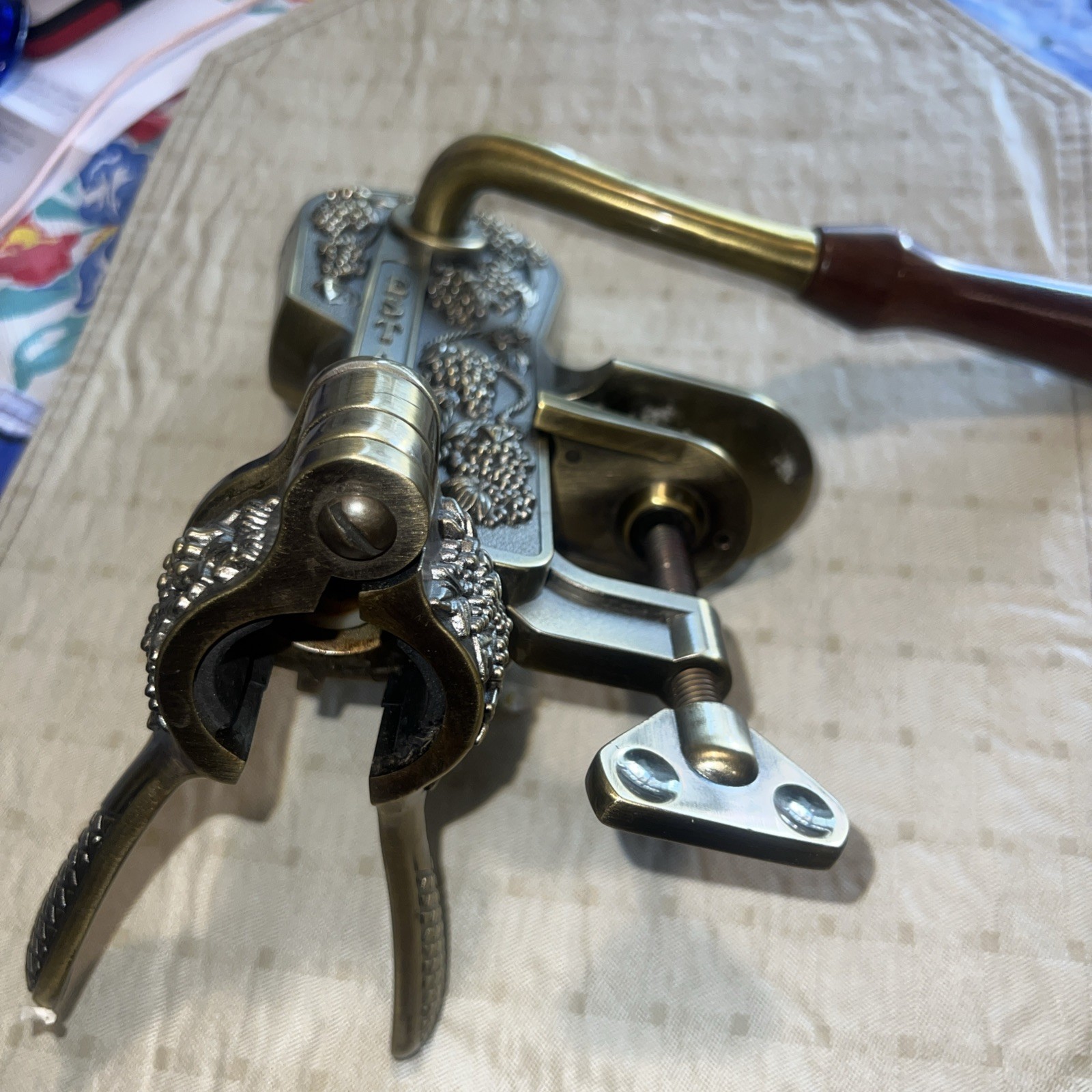 Roger Estate "LEGRAPE" Brass Table Top Corkscrew Wine Opener -- RARE VARIATION