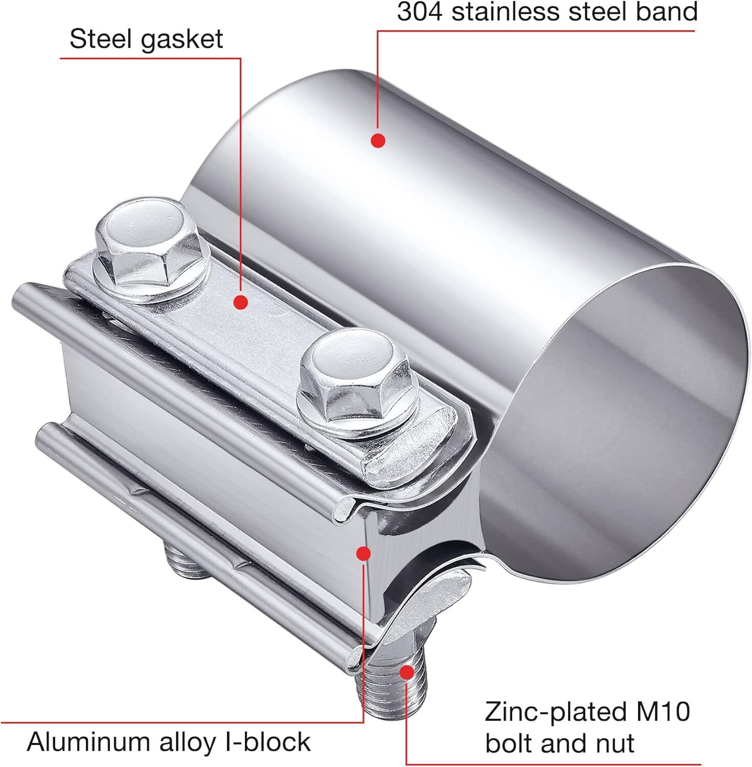 2 x 2.0 Inch Exhaust Clamp,Butt Joint Band Clamp Sleeve Coupler Stainless Steel