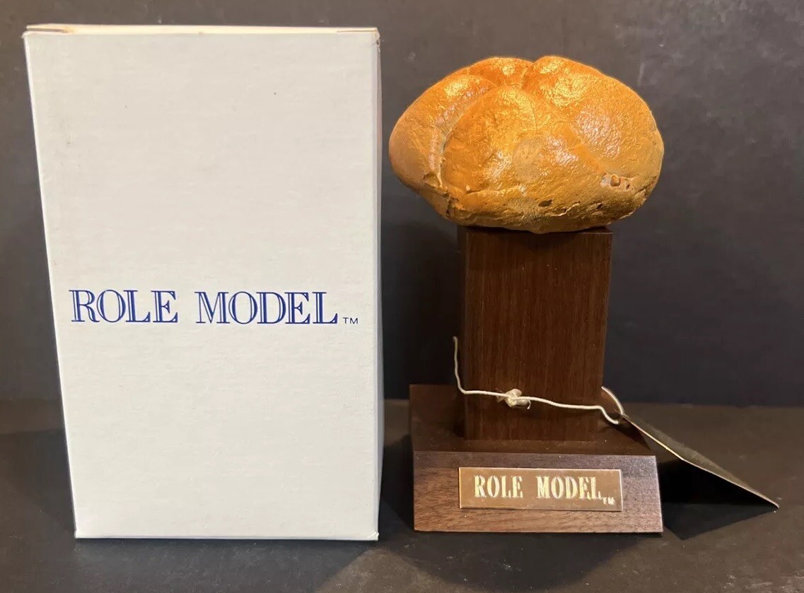 Vintage 80s Novelty Gift “Role Model” Trophy Faux Food Roll by Visual Puns