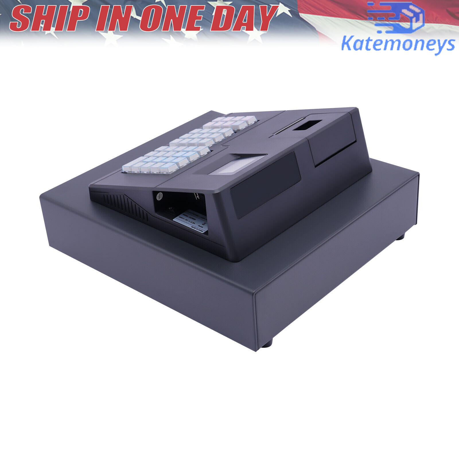 38 Keys Electronic Cash Register Black Thermal Cash Register with Cash Drawer