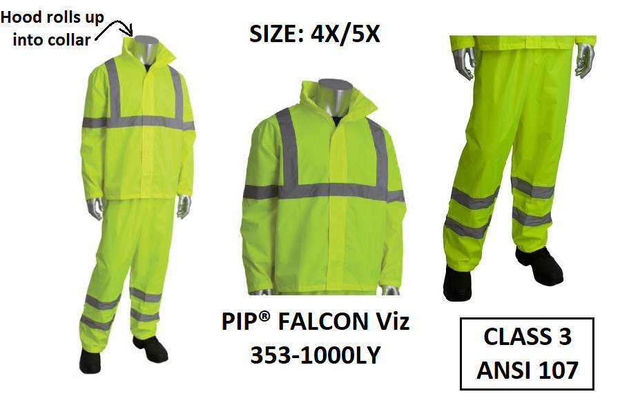 4X-5X Hi Vis Rain Suit Reflective Stripes Waterproof w/ Hood ANSI 107 Class 3 HR