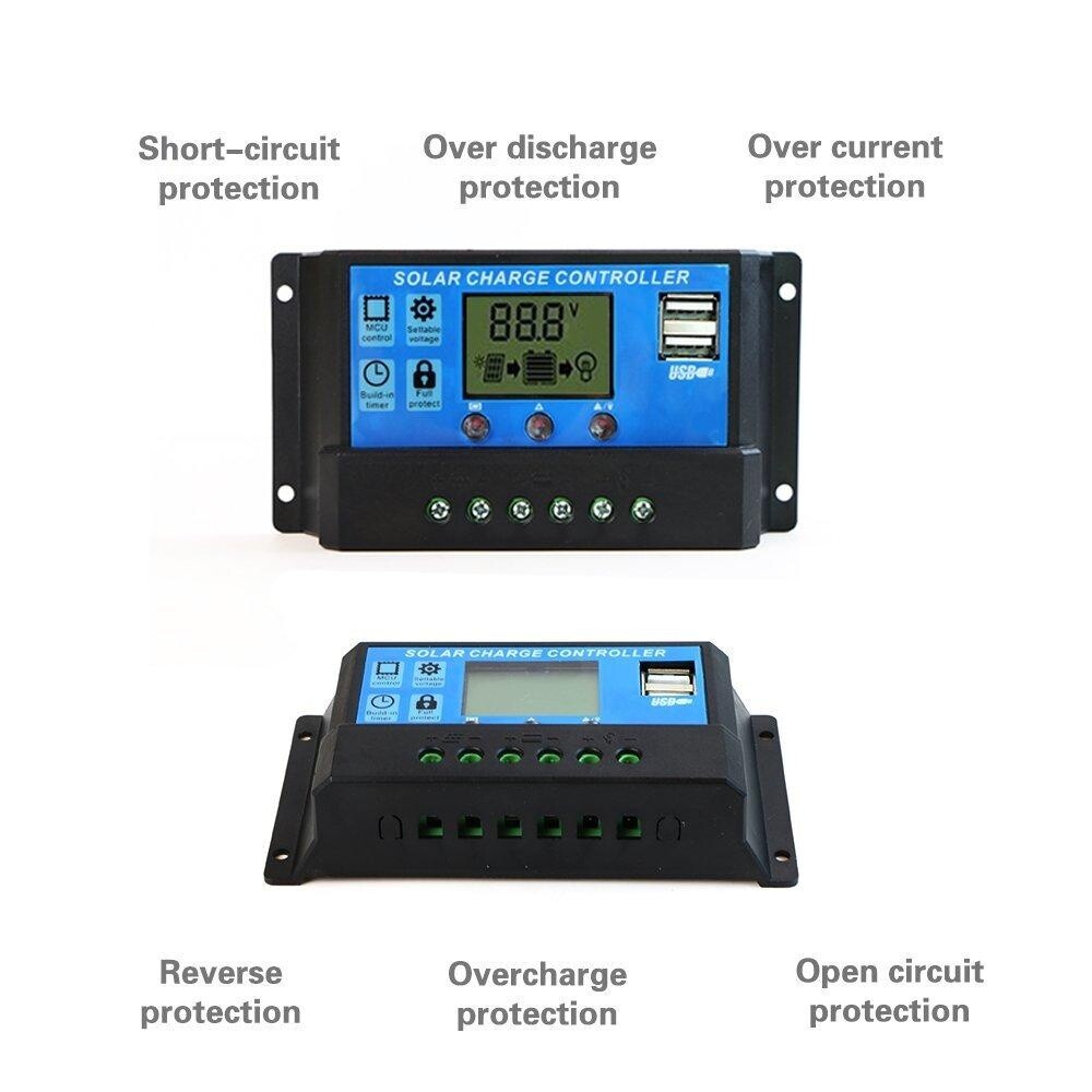 10/20/30A PWM Solar Panel Battery Regulator Charge Controller Dual USB 12V 24V