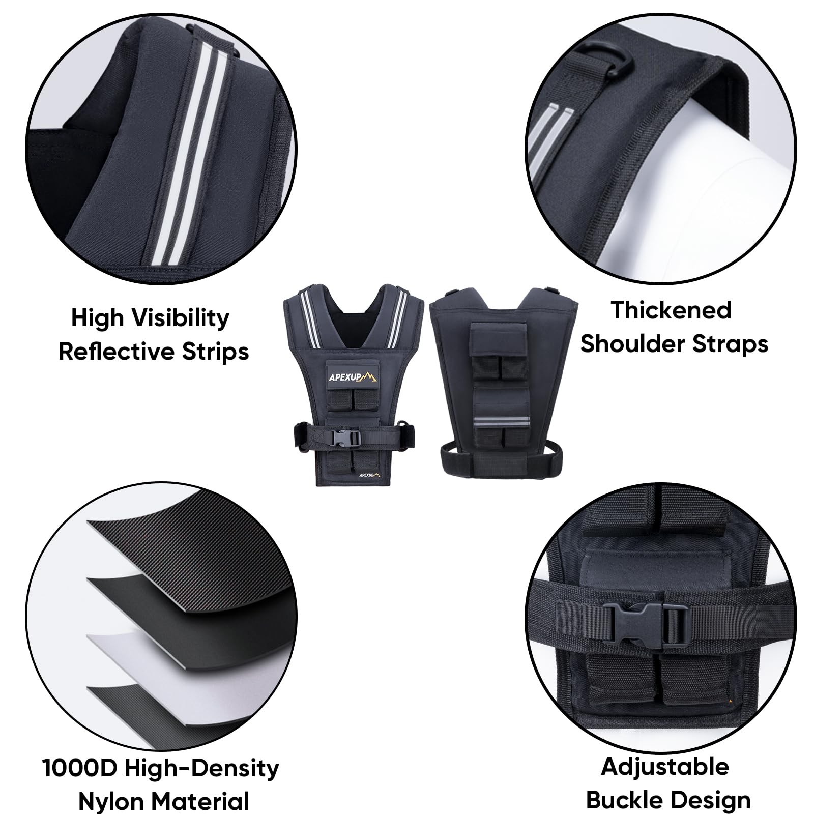 APEXUP Adjustable Weighted Vest Men 20lbs/30lbs/40lbs Weights with Reflective...