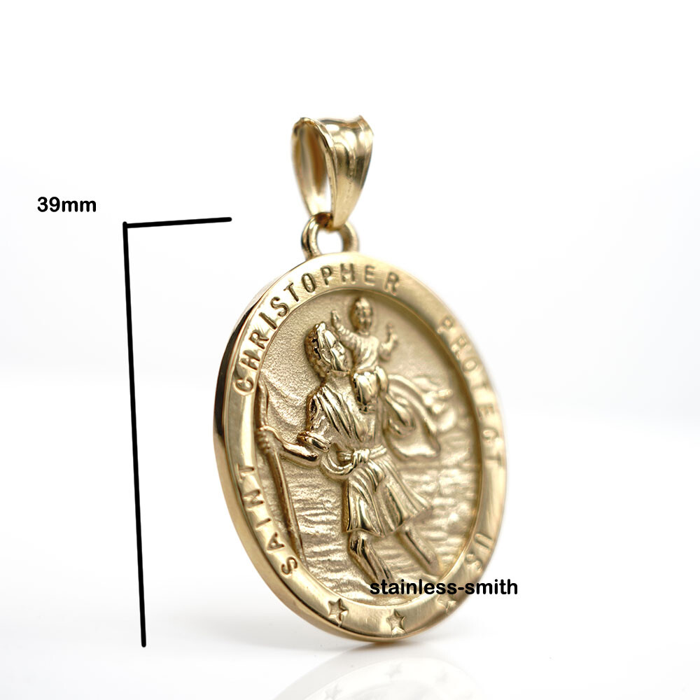 Gold Religious St Saint Christopher Catholic Medal Medallion Pendant Necklace