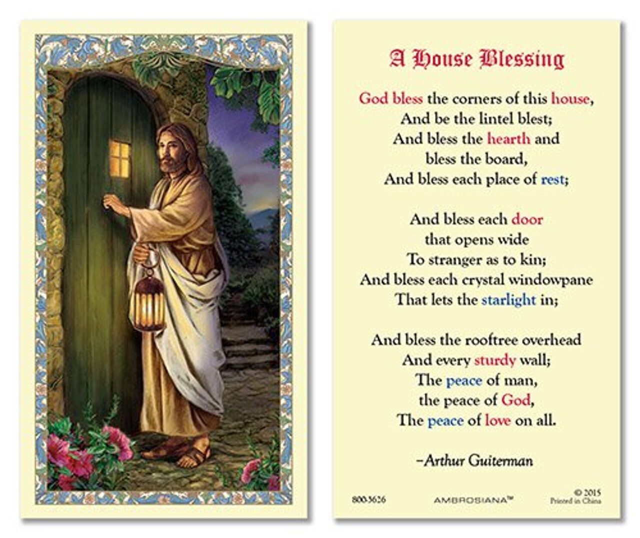 Laminated A House Blessing Holy Prayer Card Catholic Christian Jesus Knocking
