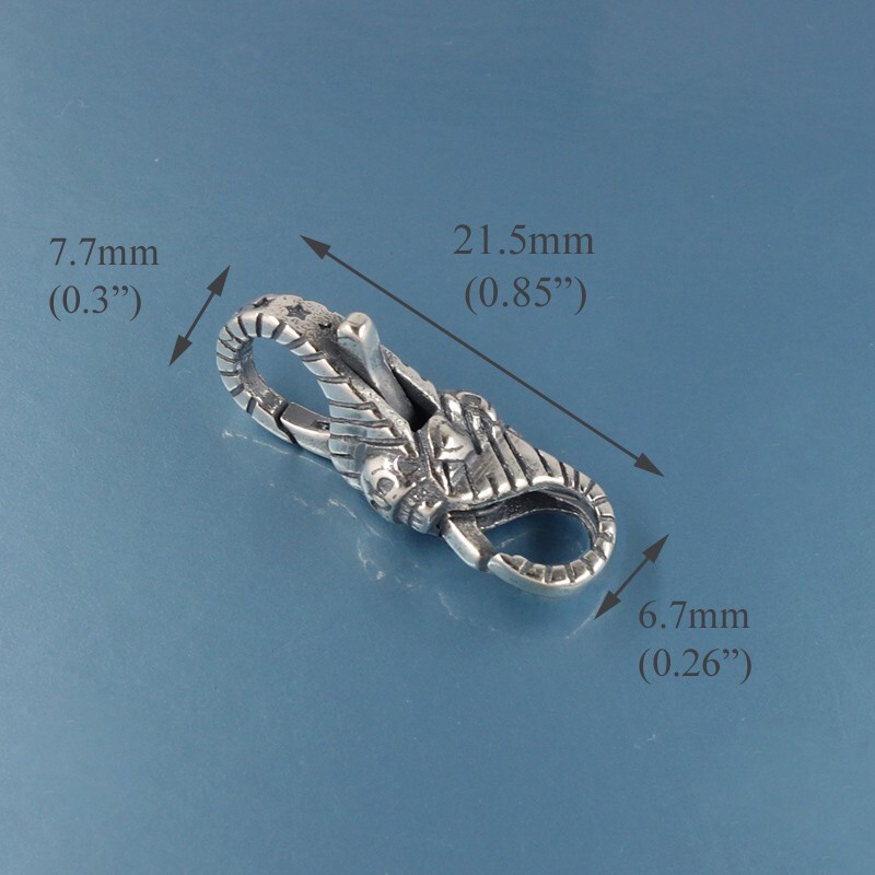 Sterling Silver Double Openings Skull Stripes Lobster Claw Clasp Connector 44069