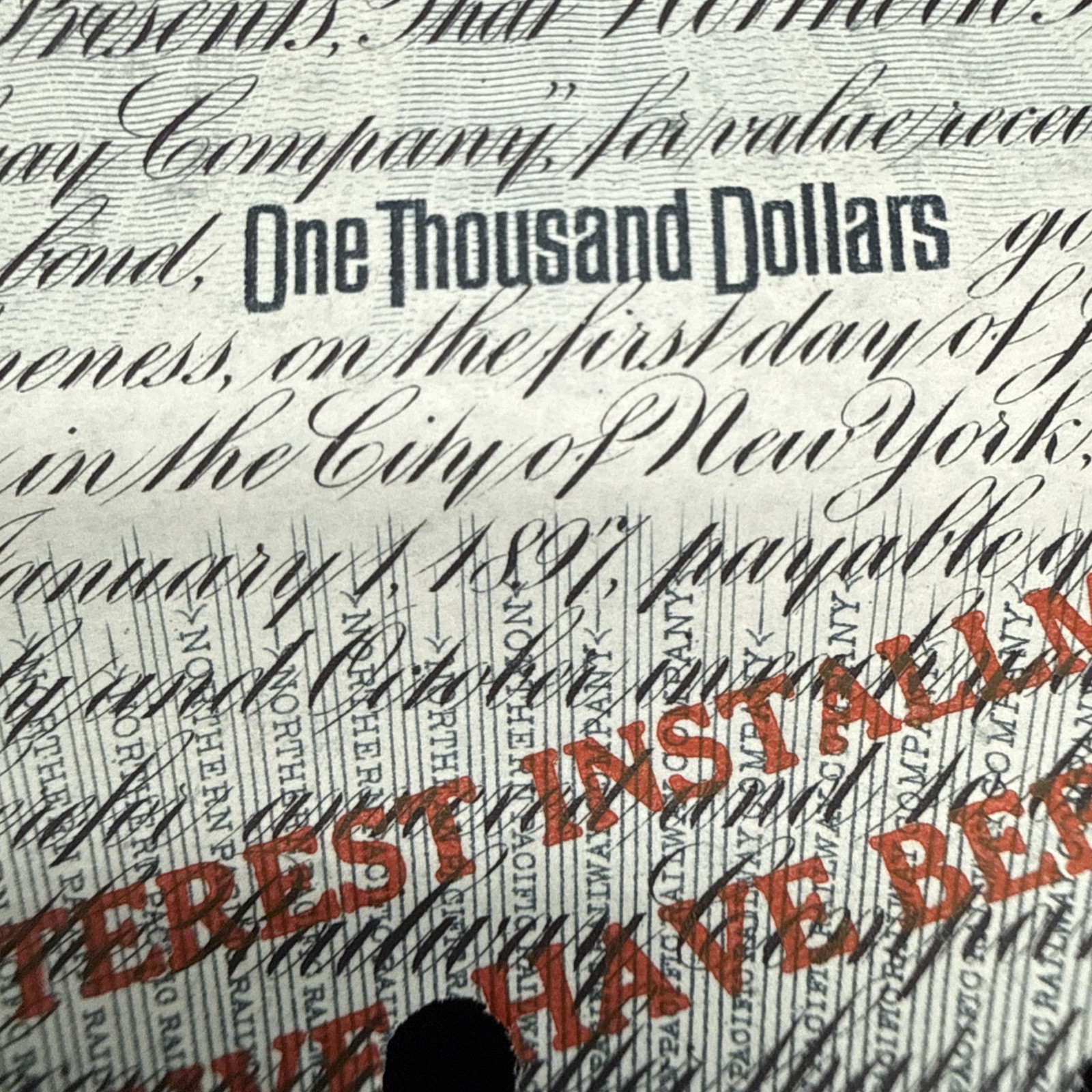 Northern Pacific Railway Co. 1897 dated $1,000 Railroad Gold Bond Gorgeous