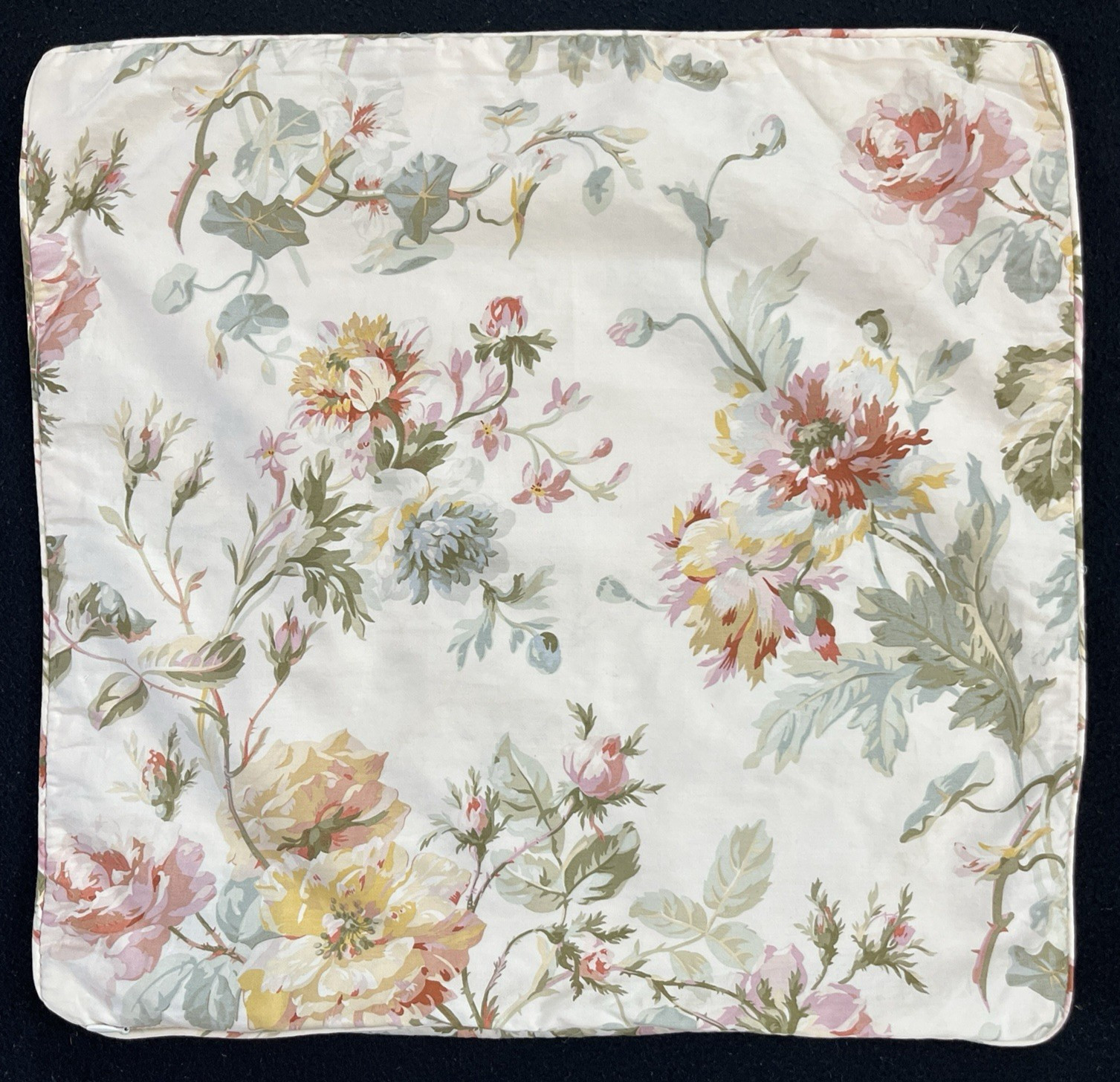 Ralph Lauren Wentworth Floral Accent Throw Pillow Cover Ivory 17” Sateen Cotton