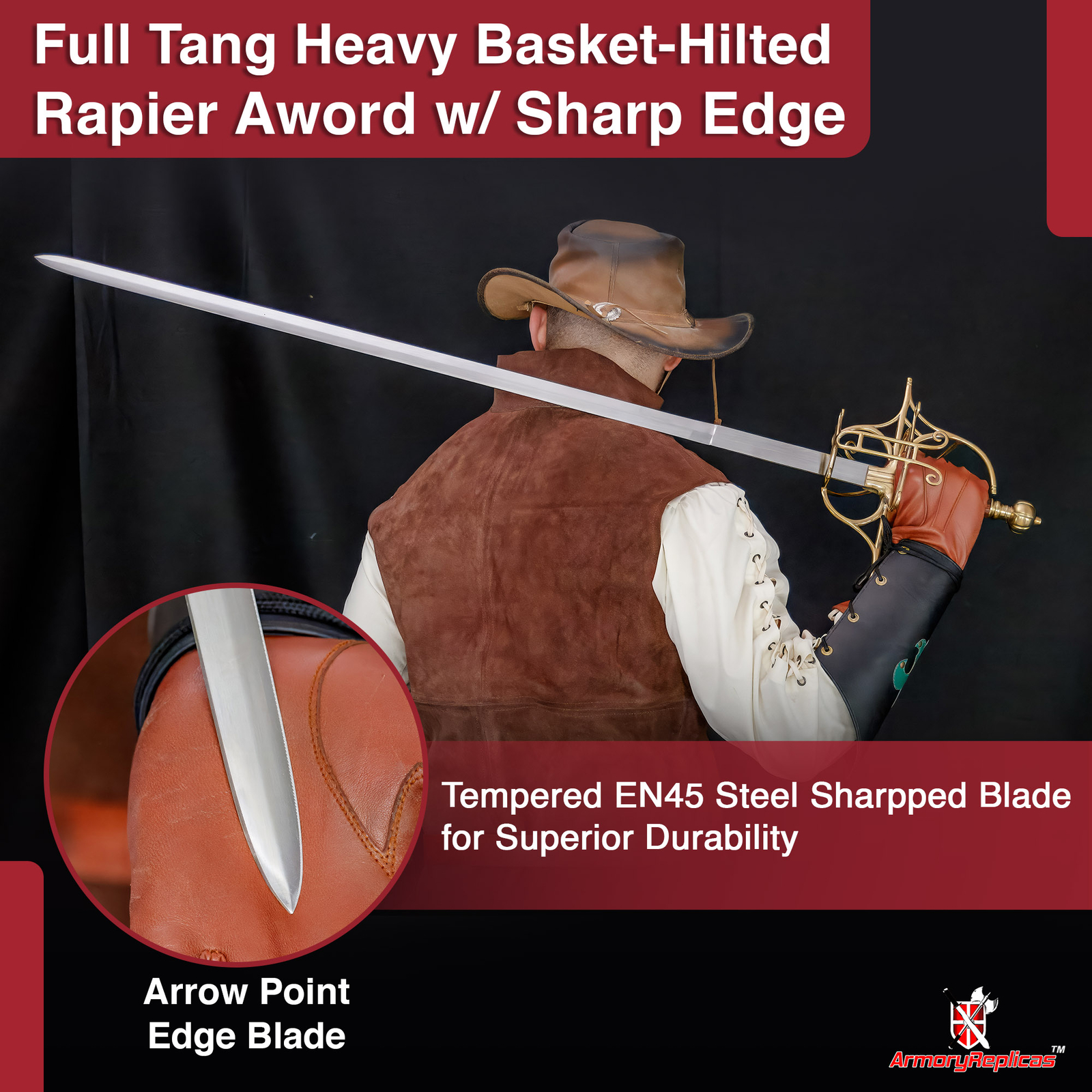 Marvelous Rapier Medieval Viking Battle Ready Sword EN45 Steel Blade, Brass Hilt