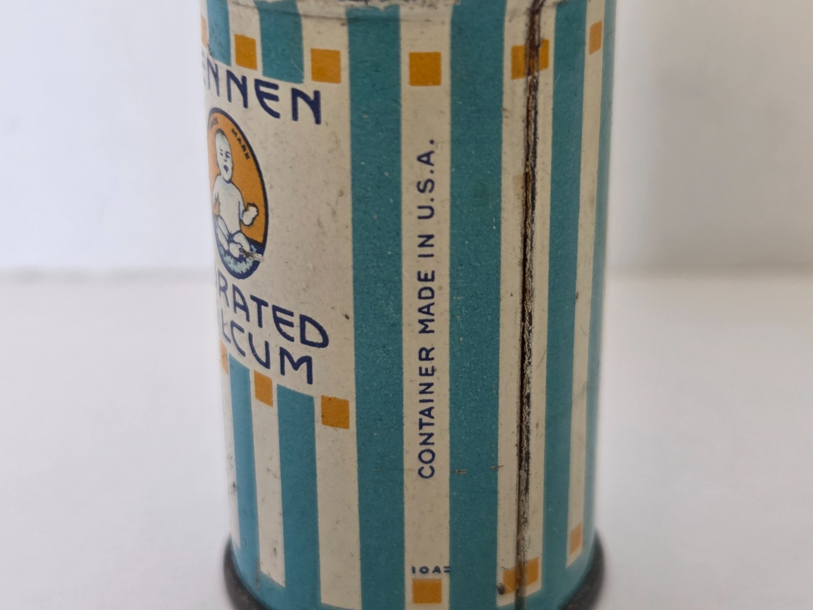 Vintage Mennen Borated Talcum Tin Baby Powder USA Sample Size Advertising Empty