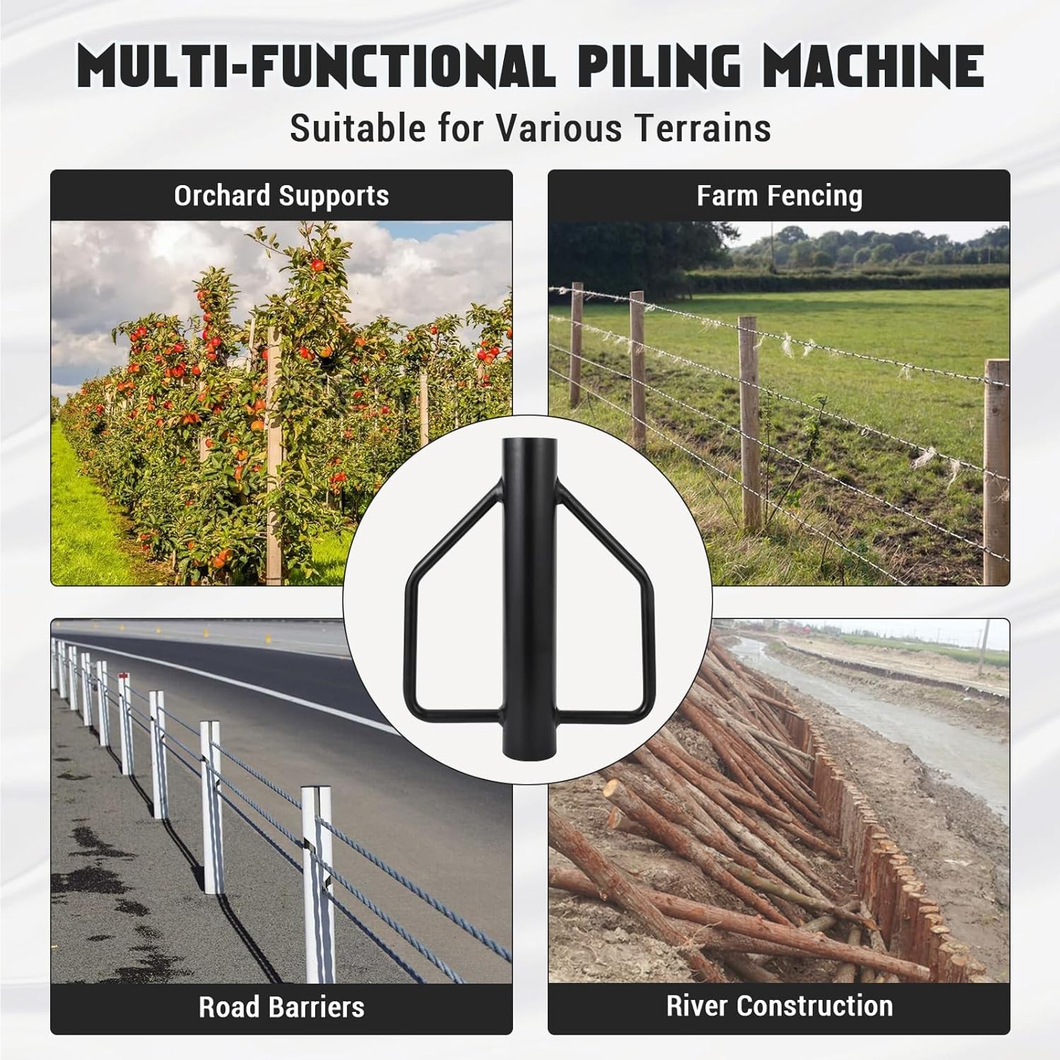 Heavy Duty Fence Post Driver w Handles Fits 2–6" Posts Steel T-Post Pounder