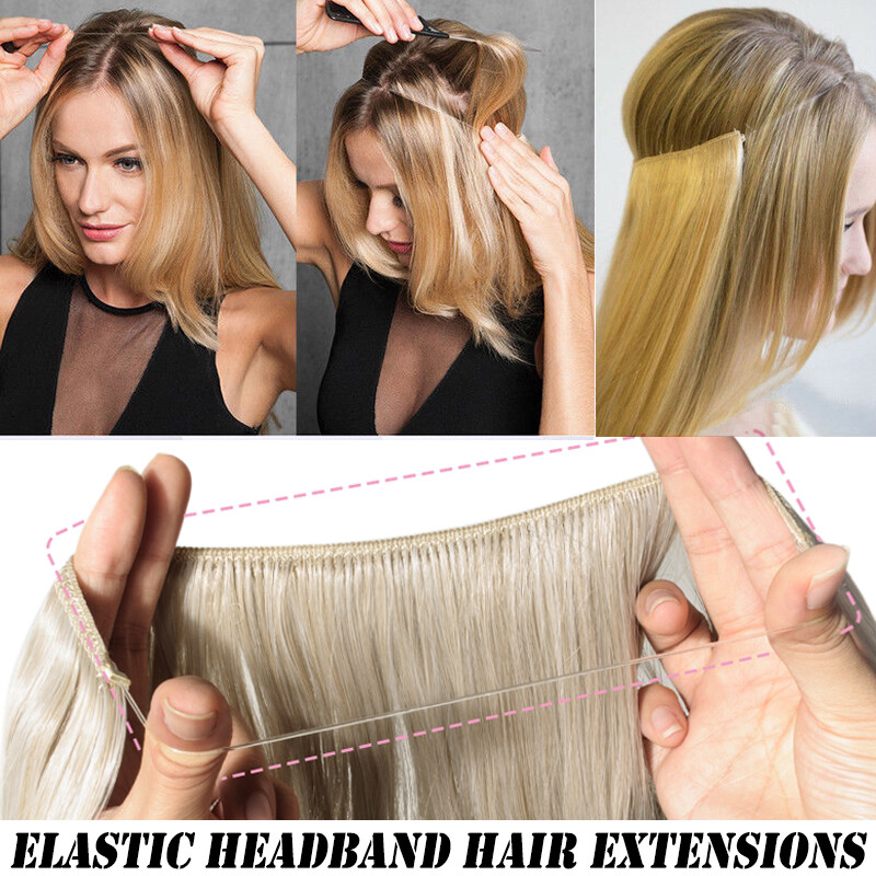 100% Real Natural as Human Invisible Wire in Hair Extensions One Piece & Ring US