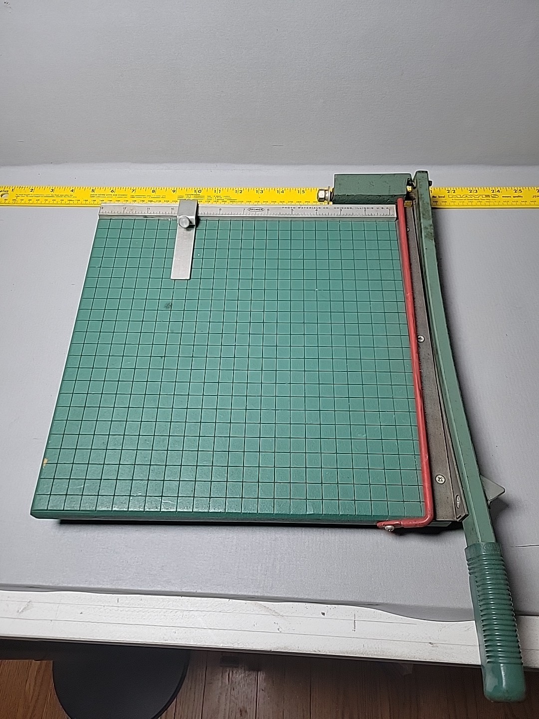 Vintage 13" Premier Brand Guillotine Paper Cutter. Manuf by Photo Materials Co.
