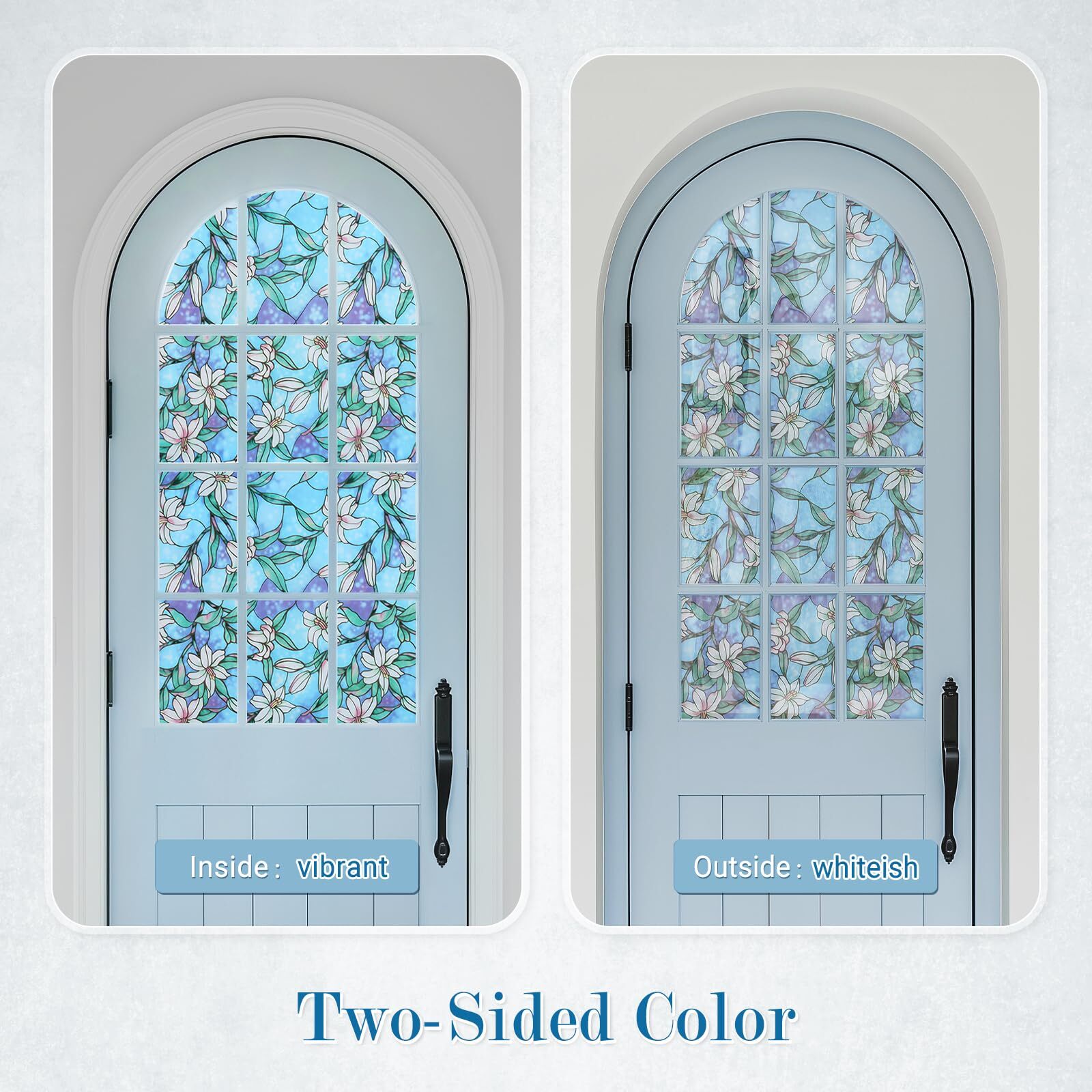 rabbitgoo Stained Glass Window Film Static Cling Blue Lily Decorative Film Door